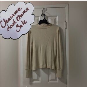 LOFT Women’s Size L Ivory & Gold Size Long Sleeve Knit Mock Neck Sweater
